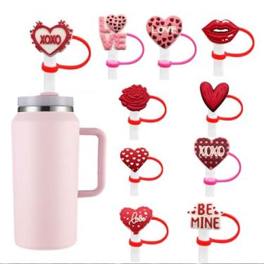 Imagem de 10 peças de capas de palha de dia dos namorados, tampões de coração, lábios, rosa, reutilizáveis, à prova de poeira, tampas de canudo para copos Stanley acessórios decorações (10 mm)