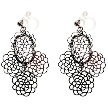 Imagem de Miyabi Grace Brincos invisíveis com clipe pendurados em forma de gota dourada, filigrana, folha prateada, prendedor de renda, brincos modernos não perfurados para mulheres, Resina