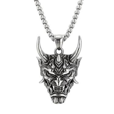 Imagem de ellifam Colar Oni Máscara de Careta de Caveira de Diabo Estilo Japonês, Colar com Pingente de Máscara Oni Japonesa - Joia Alternativa de Cabeça de Demônio Gótica para Punk, Grunge, Monstro, Amuleto,