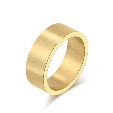Imagem de INRENG Anel masculino feminino de aço inoxidável de 19 mm/10 mm de largura grande legal liso acabamento fosco topo plano prata, ouro, preto, Metal, Sem pedra preciosa