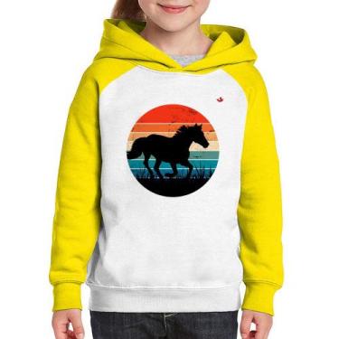 Imagem de Moletom Infantil Cavalo Vintage Sunset - Foca na Moda, Branco, Amarelo