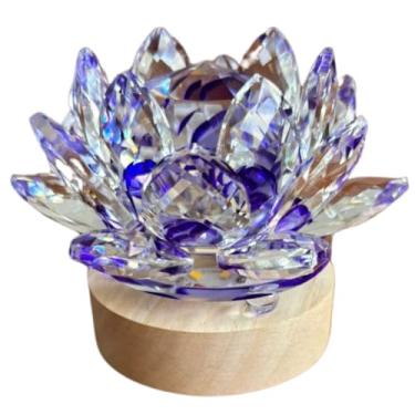 Imagem de Luminária Decorativa de Mesa Flor de Lótus em Cristal feng shui, LED base de madeira branco quente Prime Cores (Lilás)
