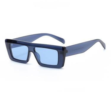 Imagem de VFDHN Óculos de sol femininos, armação retangular de plástico, masculino, proteção solar UV400 para acampamento, bicicleta, festa, sombra (azul claro)