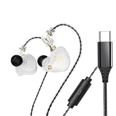 Imagem de FEDAI Fones de ouvido e fones de ouvido USB C DX2 intra-auriculares, isolamento de ruído para corrida/academia/exercícios, fone de ouvido tipo C com microfone, controle remoto de 3 botões (branco com