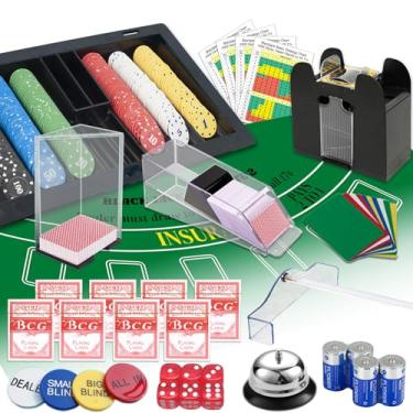 Imagem de MrCarbon Casino Set: 6 Deck Shuffler+360pcs Chips, Casino Games Night Blackjack Set+Double-Side Felt+8 Deck Playing Cards+Chip Rake, Poker Night Kit for Adult Tabletop Party, Texas Holdem Poker Set