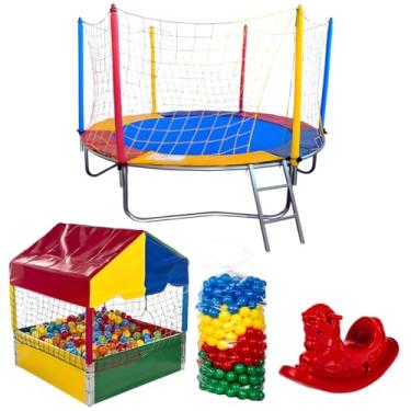 Imagem de Cama Elástica Pula Pula 2,30m Premium + Piscina de Bolinhas 1,00m Com 500 Bolinhas + Gangorra Infantil