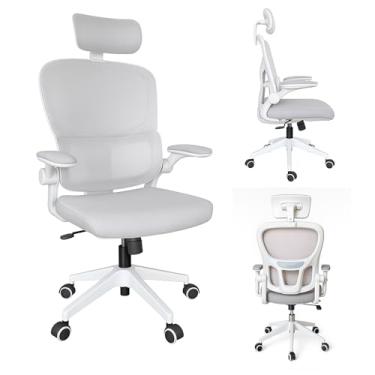 Imagem de Cadeira de Escritório Ergonômica Branca Giratória, Malha Respirável, Suporte Lombar Regulavél, Estofado Mesh, Mecanismo de Elevação a Gás. Inclinação. Rodinhas silenciosas. | HYATTO OFFICE |