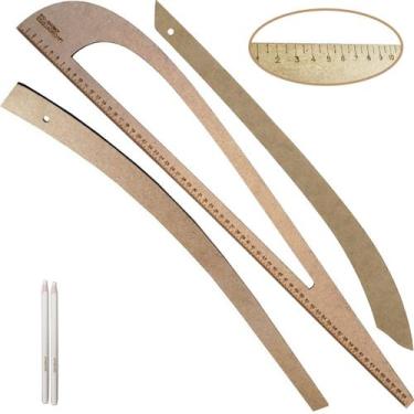 Imagem de 03 Réguas Corte Costura Curva Cava Decote Alfaiate Nº1 + Giz - LAPIDAR