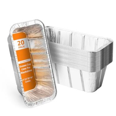 Imagem de Pacote com 20 forros de copo de graxa para acessórios de chapa Blackstone, bandeja de gotejamento de folha de alumínio, bandeja de graxa, forro de copo coletor de graxa para chapa de 17, 22, 71 e 91