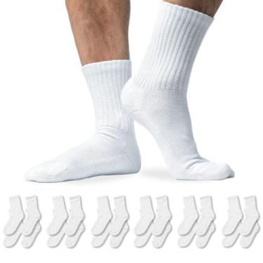 Imagem de Kit 12 Pares Meia Cano Médio Masculina Esportiva - Genérico, Branco, 3