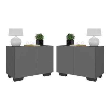 Imagem de Kit 2 Mesas De Cabeceira 2 Portas E Pés Mp4139 Grafite preto