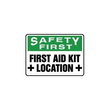 Imagem de Accuform MFSD915VP Placa de segurança de plástico, "Safety First AID KIT Localização" com gráfico, 25,4 cm de comprimento x 35,5 cm de largura x 0,1 cm de espessura, verde/preto em branco