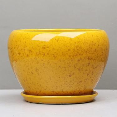 Imagem de Grande Vaso De Cerâmica Suculenta Estilo Chinês Flor Amarela Esmalte Vaso De Cerâmica Vasos Internos Ou Externos Moderno Vaso De Jardinagem Decorativo Para Toda A Casa, 25cm*17.5cm