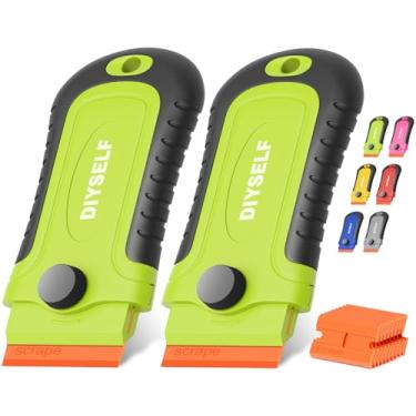 Imagem de DIYSELF 2 peças de raspador de lâmina de barbear de plástico com 10 peças, ferramenta raspadora de plástico para removedor de adesivos, raspadores para limpeza de adesivos, decalques, tinta, vidro