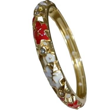 Imagem de Only My Live Home Pulseiras de punho articuladas com estrela esmaltada Cloisonne chinesa pequena para mulheres de pulso pequeno, joias étnicas a céu aberto, Inner Diameter 2.25 inch wide 0.31 inch