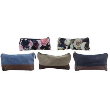 Imagem de Estojo Necessaire para Viagem, Design Floral e Jeans, 22cm x 11cm, Conjunto com Zíper