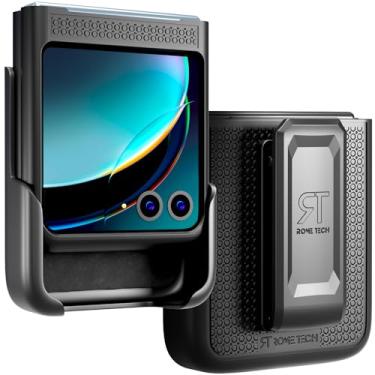 Imagem de Rome Tech Capa coldre com clipe de cinto para Motorola RAZR+ Plus 2023 (3ª geração) / RAZR4 / 40 Ultra [com fita adesiva] Grip Textured Rugged Razor Plus 2023 Capa de celular com clipe de cinto -