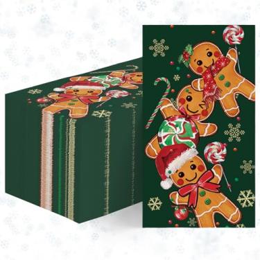 Imagem de Horaldaily 50 guardanapos decorativos de papel descartáveis de Natal, toalha de mão de bengala verde homem de gengibre para festa, almoço, jantar, cozinha, banheiro