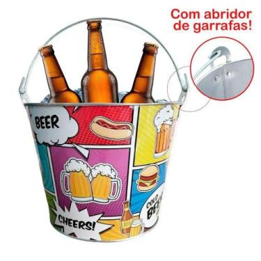 Imagem de Balde De Gelo Para Cerveja Estampado Em Metal Galvanizado Com Abridor 