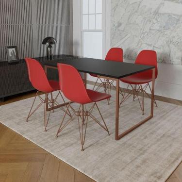 Imagem de Mesa Industrial Base Ferro Cobre Tampo 137X90 Preto 4 Cadeiras Ferro C