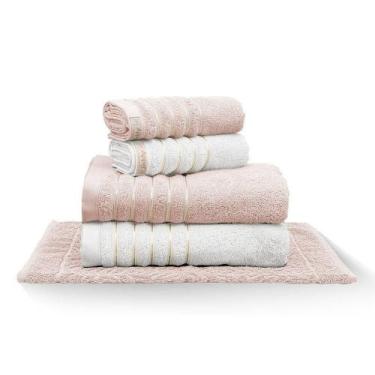 Imagem de Jogo De Toalha Banhão Golden 5 Peças Gramatura 500 Rosa Gloss/branca -