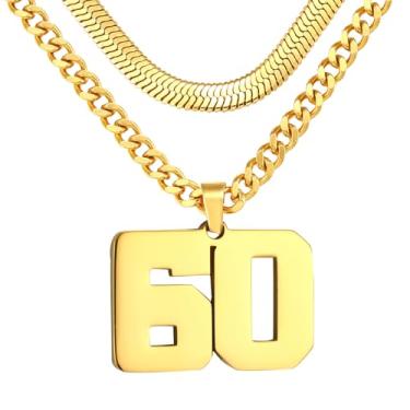Imagem de Colar de número, colar em camadas para homens, colar com número de jérsei para menino atleta, corrente de aço inoxidável 45,7 cm + 50 cm para homens com pingente de número, colares com números de