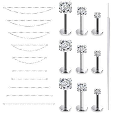 Imagem de Lsnevsie 20G 18G 16G Brincos sem rosca com costas planas piercing de nariz piercing de corrente aço cirúrgico CZ piercing de nariz piercing de cobra tragus hélice concha cartilagem brincos piercing