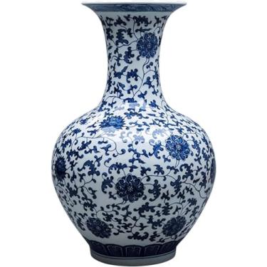 Imagem de AKALNNB Vaso de porcelana azul e branco vaso de cerâmica vaso de flor de porcelana retrô chinês pintado à mão vasos de cerâmica áspera casa -A: alto 56 cm-A: altura 56 cm
