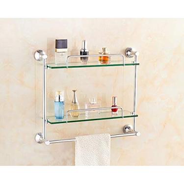 Imagem de Prateleira de vidro temperado Prateleira de banheiro de alavanca única dupla com toalha e trilho montada na parede alumínio (tamanho: 48 * 12 * 44 cm) (58 * 12 * 44 cm) (48 * 12 * 44 cm)
