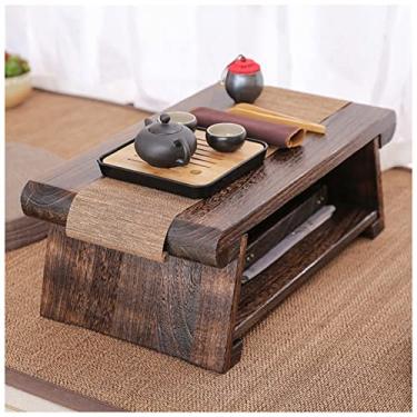Imagem de Mesa de centro de meditação mesa de centro dobrável de madeira maciça mesa de chá de chão mesa baixa multifuncional mesa de tatami para computador portátil (castanho 50 x 30 x 20 cm)