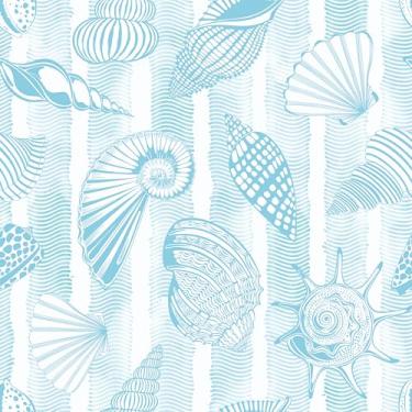 Imagem de EaseStick Papel de parede azul costeiro descasque e cole papel de parede listrado de concha autoadesivo para contato do oceano 45 x 406 cm papel de parede removível azul marinho pré-colado para quarto