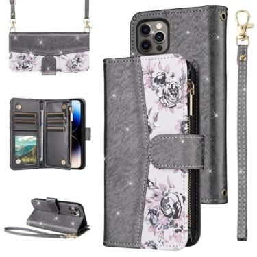 Imagem de Furiet Capa carteira floral de 6,7 polegadas para iPhone 13 Pro Max 2021 e alça de ombro com zíper, suporte para cartão para iPhone13promax 5G i Phone13Max Plus iPhone13 ProMax Preto