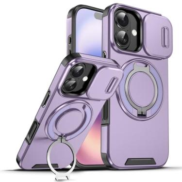 Imagem de Dteck Capa de telefone à prova de choque para iPhone 17 (6,3 polegadas, versão 2025) com capa deslizante para câmera, suporte de anel giratório, compatível com acessório MagSafe, capa magnética