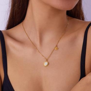 Imagem de Colar dourado feminino delicado sol lua ferradura pingente laço minimalista joia presente