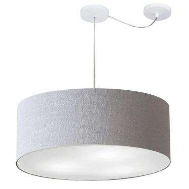 Imagem de Lustre Pendente Cilíndrico Com Desvio Md-4266 Cúpula Em Tecido 60x21cm Rustico Cinza - Bivolt