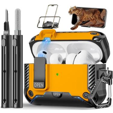 Imagem de Polislime Capa para AirPods Pro 3 (2025) com suporte de telefone, design de interruptor automático de proteção contra quedas com kit de limpeza para iPod Pro 3º carregamento (cabo USB-C/Lightning)