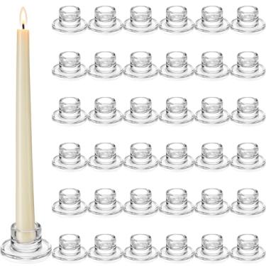 Imagem de AceOrbit 36 peças de castiçais cônicos de vidro a granel transparentes e curtos castiçais para mesa centro de mesa, casamento, Natal, casa, jantar, festa, decoração do advento