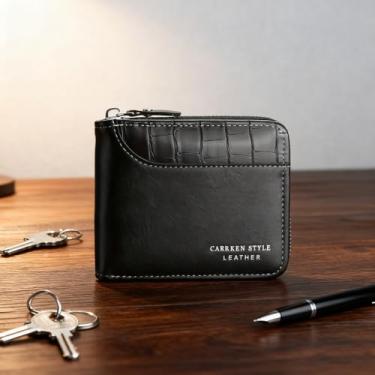 Imagem de Carteiras masculinas com zíper para vários cartões, carteira de couro genuíno com bloqueio de RFID, com vários compartimentos para cartões e bolso para moedas, Preto - 01, 1 x 4.5 x 3.74 inches