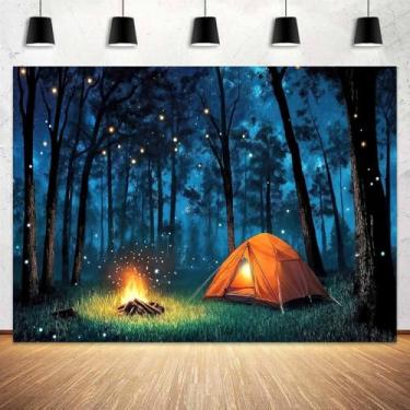 Imagem de Pano de fundo para acampamento, aventura, trailer, cenário de floresta, cenário de fotografia infantil, poliéster para chá de bebê, festa de aniversário, decoração de estúdio, 18 x 1,5 m, trailer