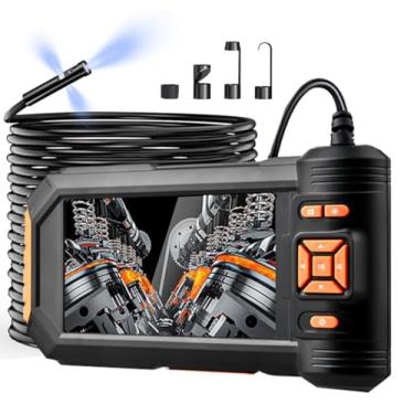 Imagem de Câmera de inspeção de lente tripla de 12 m, tela IPS 1080p HD 8 mm câmera de inspeção endoscópica com luzes, boroscópio de drenagem à prova d'água para canalização de esgoto cabo semirrígido de cobra