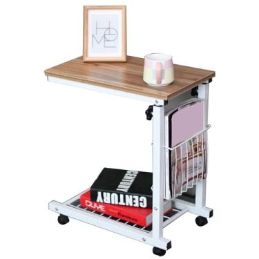 Imagem de HGTRH Mesa lateral de sofá ajustável em altura, mesa móvel para computador com rodízios bloqueáveis, cesta de armazenamento lateral, 30 kg, ajuste de altura do rolamento de carga 56-76 cm 48 x 30 cm C