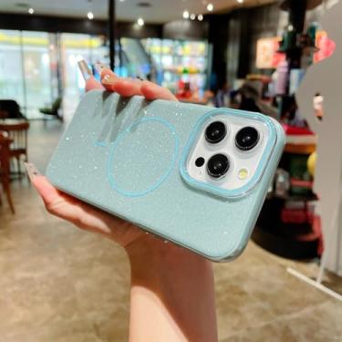 Imagem de HTVJFX Capa de celular luxuosa com glitter para iPhone 16 Plus, com carregamento sem fio, magnética e à prova de choque (para iPhone 16 Plus/verde)