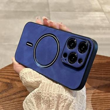 Imagem de HTVJFX Capa de couro magnética com carregamento sem fio de luxo para iPhone XR (para iPhone XR/azul)