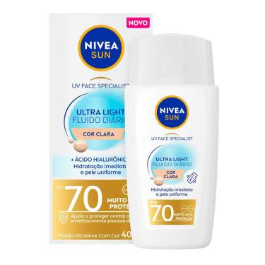 Imagem de Protetor Solar Nivea Sun UV Face Specialist Ultra Light Fluido Diário FPS 70 Cor Clara 40ml