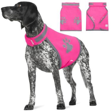 Imagem de SUNFURA Colete de segurança refletivo para cães, de alta visibilidade, ajustável, para atividades ao ar livre e caminhadas noturnas, jaqueta respirável para cães pequenos, médios e grandes (rosa, G)