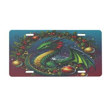 Imagem de Placa de licença arte verde dragão para frente do carro placas de carro alumínio metal adequado para caminhão, placa de porta de carro, bar, café, acessórios automotivos para homens e mulheres 15 x 30