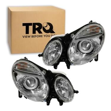Imagem de TRQ Conjunto de conjunto de 2 peças de farol HID lado do motorista e do passageiro compatível com Mercedes-Benz E320 2003-2006 E500 E55 AMG 2007-2009 E550 sem luz curva MB2502107 MB2502174 MB2503107