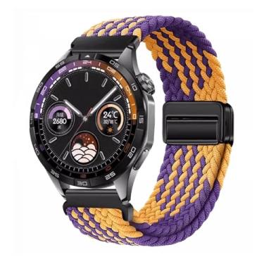 Imagem de KAPPDE Pulseira respirável de nylon de 22 mm e 20 mm para Huawei Watch GT4/Pro 46 mm/GT3/GT2 2e para Samsung Watch 6/5/4/3/Gear S3 (amarelo roxo, para outros 22 mm)