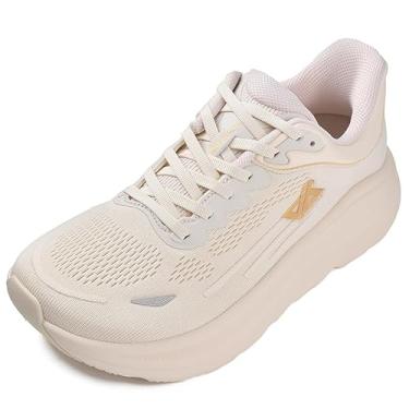 Imagem de JACKSHIBO Tênis de corrida feminino, sem fecho, mãos livres, bico largo, arco ortopédico, suporte para caminhada, tênis, plataforma, grosso, Bege, 7 Wide