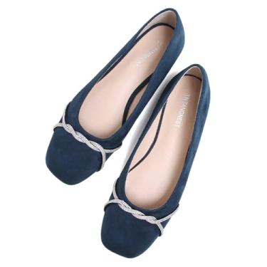 Imagem de TN TANGNEST Sapatilhas femininas casuais, modernas, com corrente de bico fino, sapatilhas, strass, confortável, sem cadarço, P azul, 35